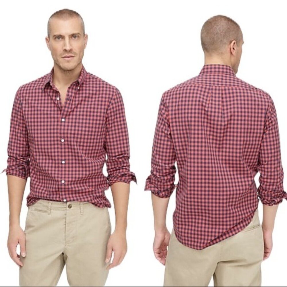 JCrew Merc Flex Gingham Button Down Shirt Long Sleeve Red Blue - Picture 4 of 7